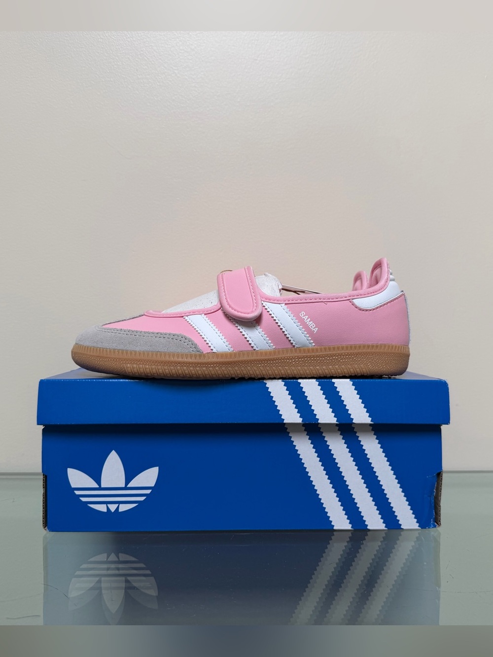 adidas Kids Samba Jane J Velcro Sneakers - Pink/White/Gum  Size: 4 1/2